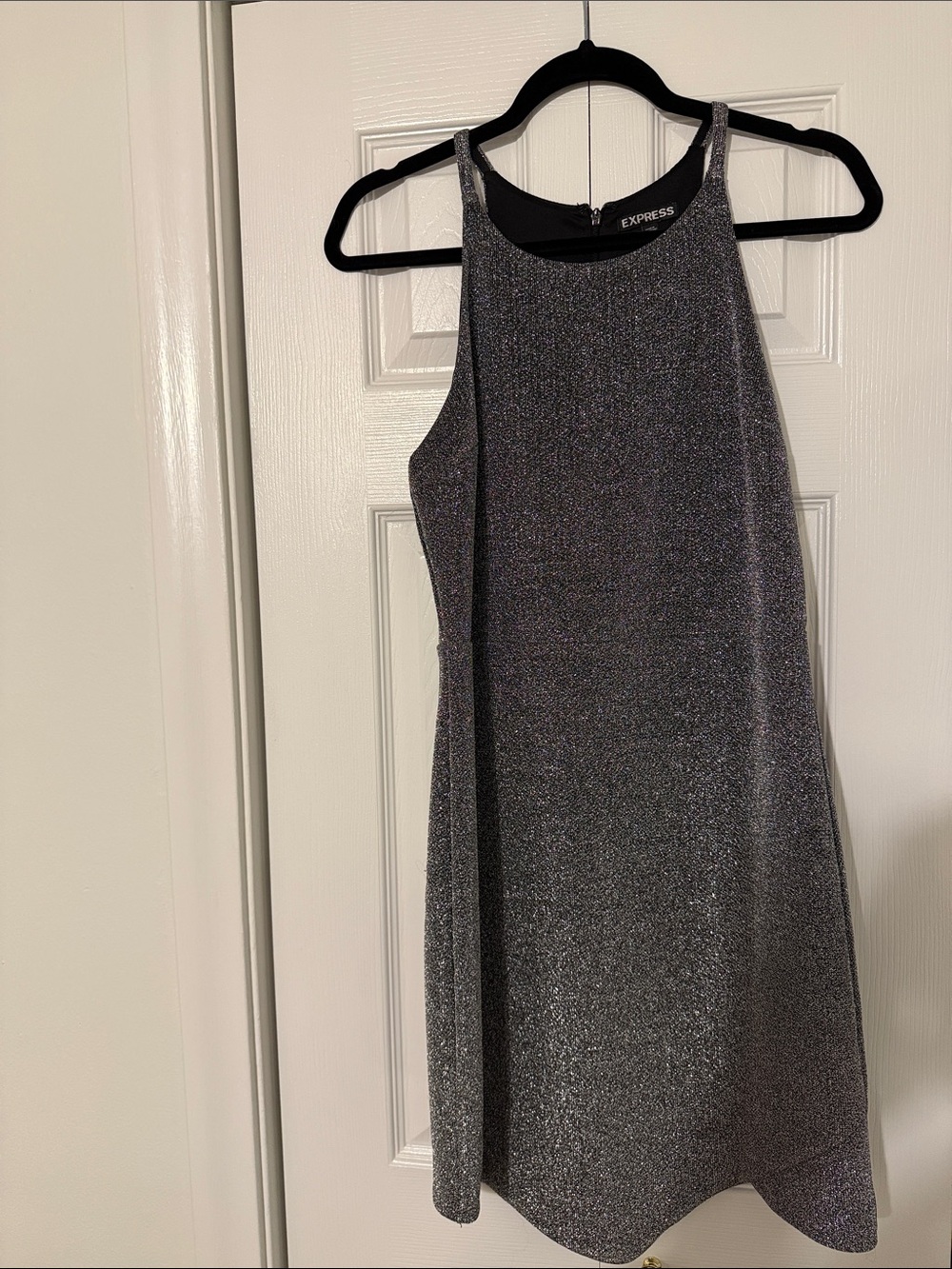 Express Glitter Halter Mini Dress in Silver